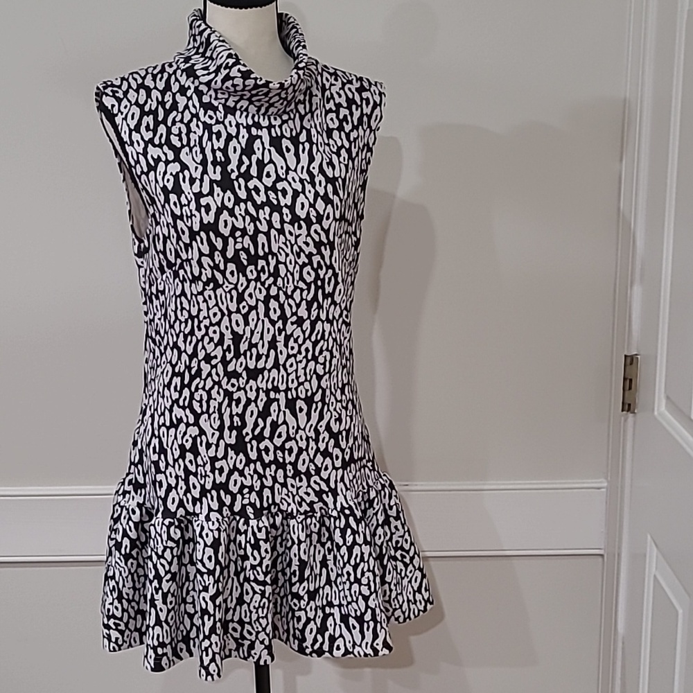 The Fifth Black & White Leopard Print Sleeveless Ruffle Hem Dress